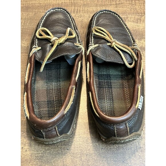 LL Bean Handsewn Slippers Shoes Men\'s 8M Flannel Lined Brown Leather 212164 main image 9
